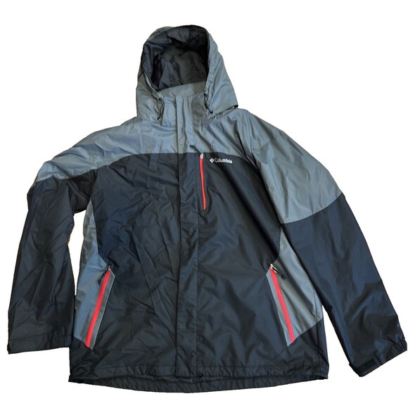 Columbia Jacket Size Large XL Black Red Gray Nylon Waterproof Interchange Shell - Picture 1 of 8